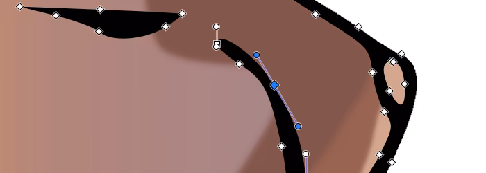 Inkscape highlighting a joint and adjacent control points of a path.