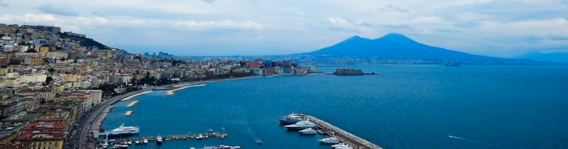 View of the Naples with Vesuvius in the background.