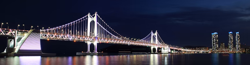 Night view of Gwangan Bridge, Busan, South Korea.