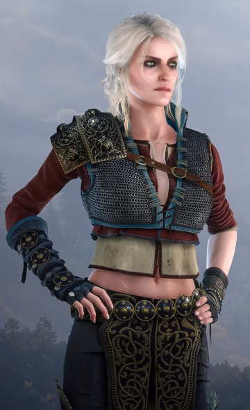 Promotional graphic for The Witcher 3 showing Ciri in alternative Zerrikanian outfit.