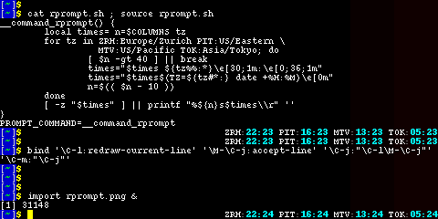 Terminal window presenting right prompt behaviour.