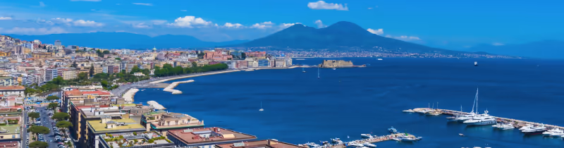 View of the Naples with Vesuvius in the background.